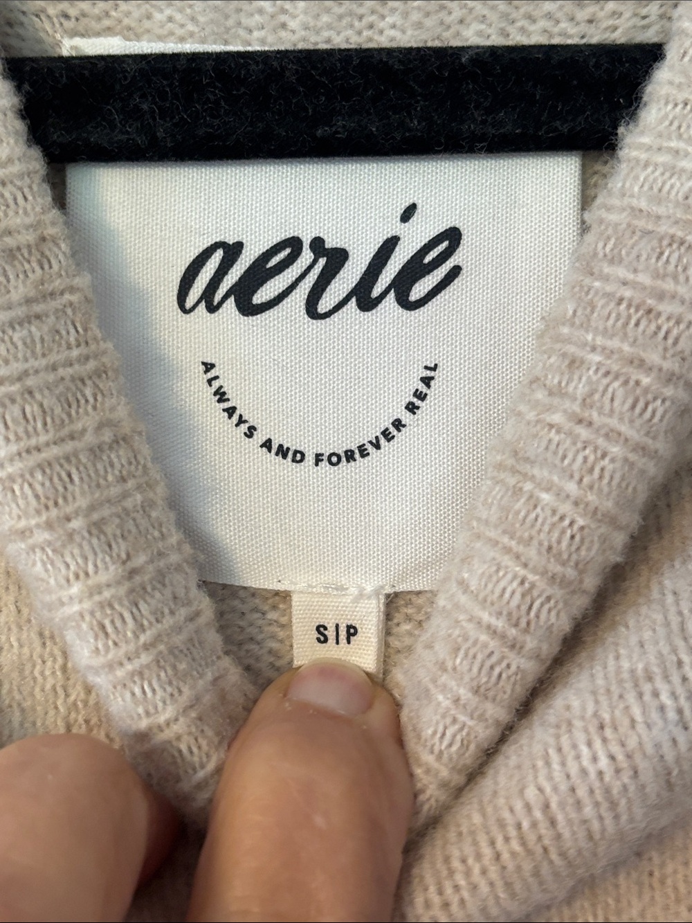 aerie Long Sleeve Cream Crewneck Sweater with Black Bow Sleeves S - Picture 6 of 8